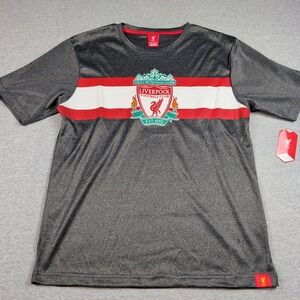 Liverpool FC Icon Sports Mens Jersey Heather Gray Red Stripe Shirt DD1D-27 L